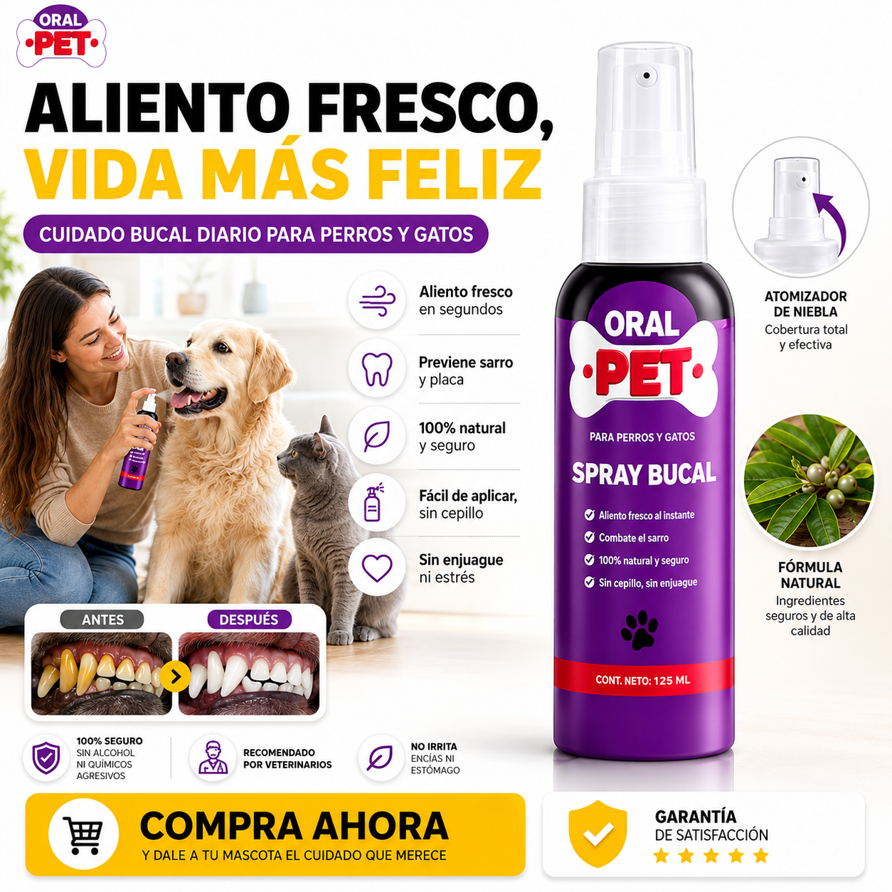 Spray Bucal para Mascotas — Elimina el Mal Aliento y el Sarro Sin Cepillado